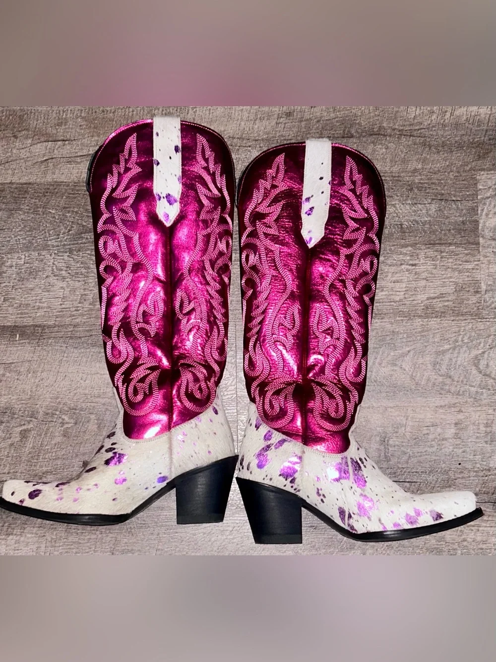 Dingo Metallic Hot Pink Snip Toe Cowboy Boots - Leather & Harion 7.5 WITH BOX